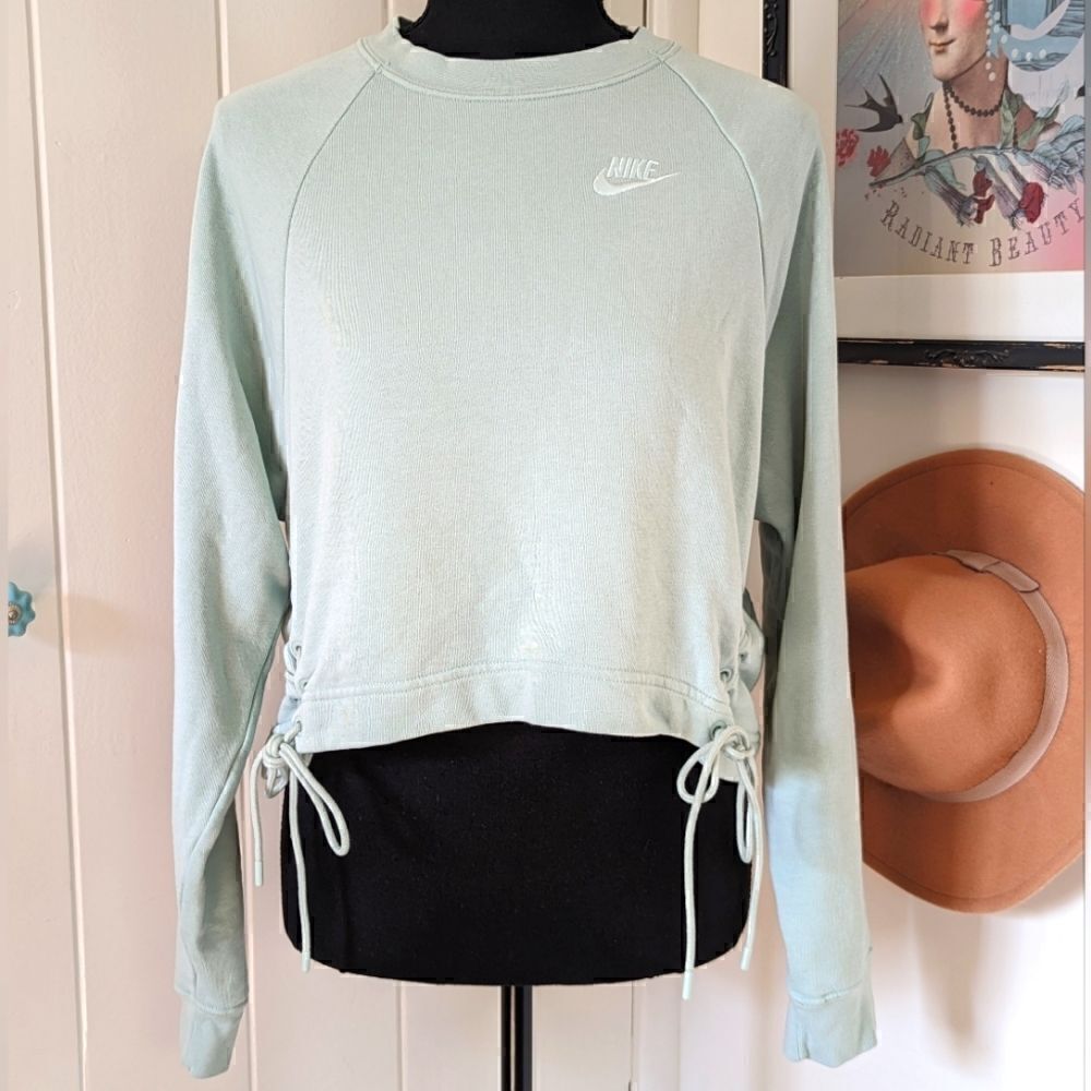 Nike Sportswear Pale Green Laceup Crewneck XS Rebel Punk Coastal Athleisure